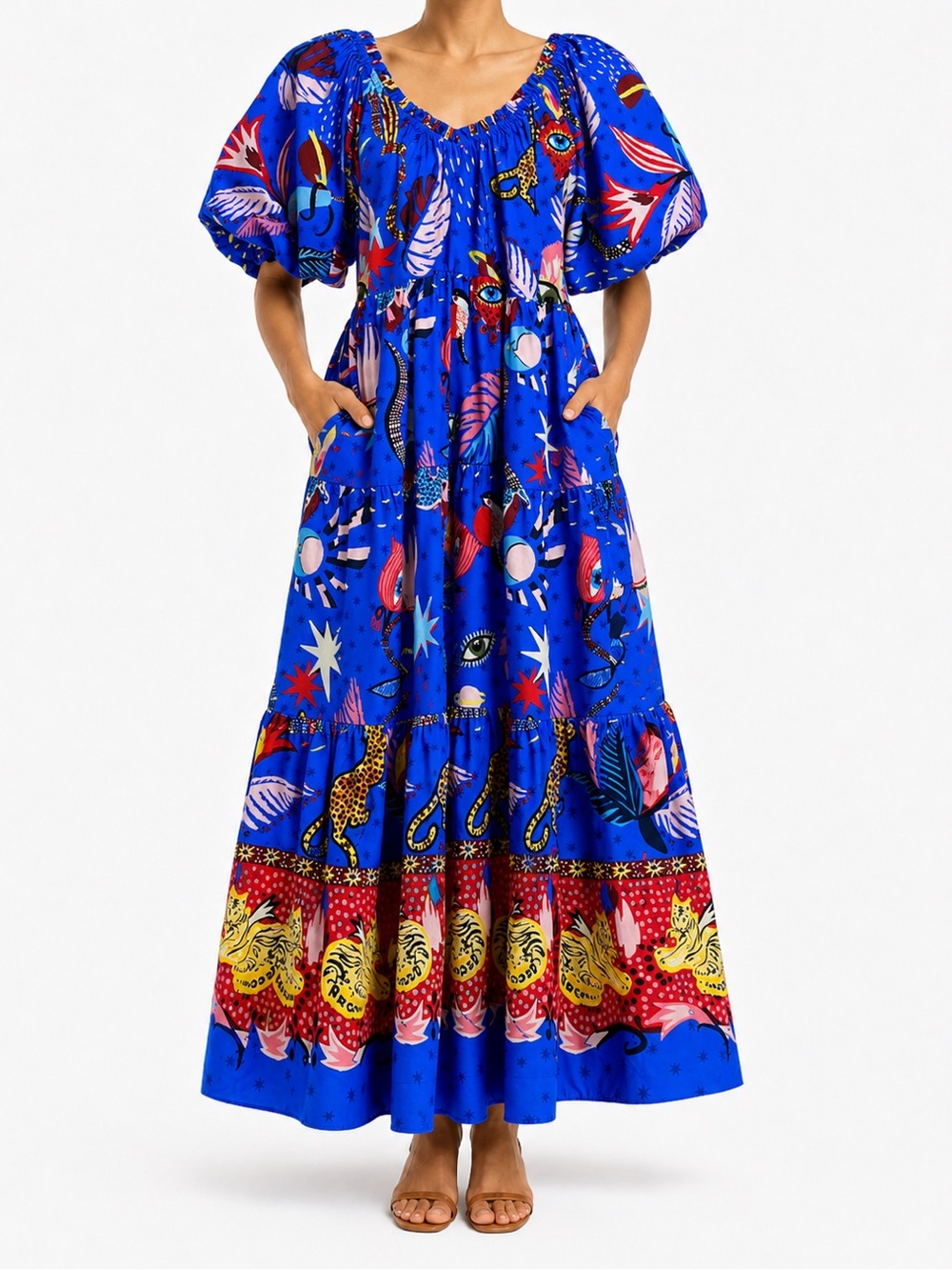 City Chic Simona Print Puff Sleeve Dress Calista Blue Plus Size 12 / XXS NWT